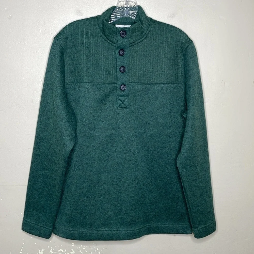 ASPEN Sweater Green Quarter Button Ski Outdoorsman Mock Neck Grandpa Preppy Med